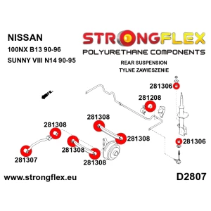Strongflex Infiniti / Nissan Rubber voorste/achterste koppelstang ZWART – 281306BX