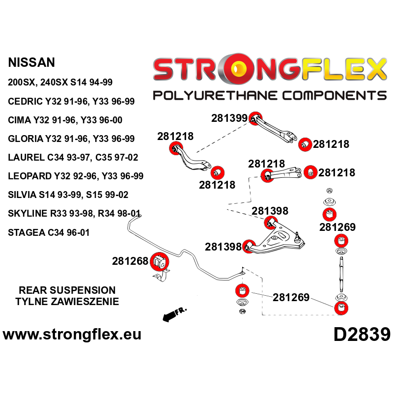 Strongflex Nissan Laurel / Silvia / 200SX Rubber onderste draagarm SPORT – 281398A 2 Strongflex Nissan Laurel / Silvia / 200SX Rubber onderste draagarm SPORT – 281398A - Image 2