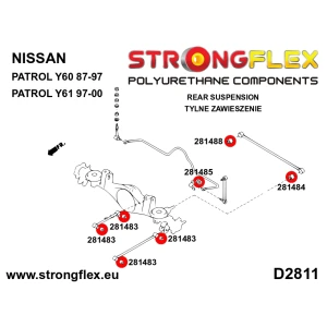 Strongflex Nissan Patrol Rubber panhardstang voor- en achteras 26mm- bevestiging aan aandrijfas ZWART – 281484BX