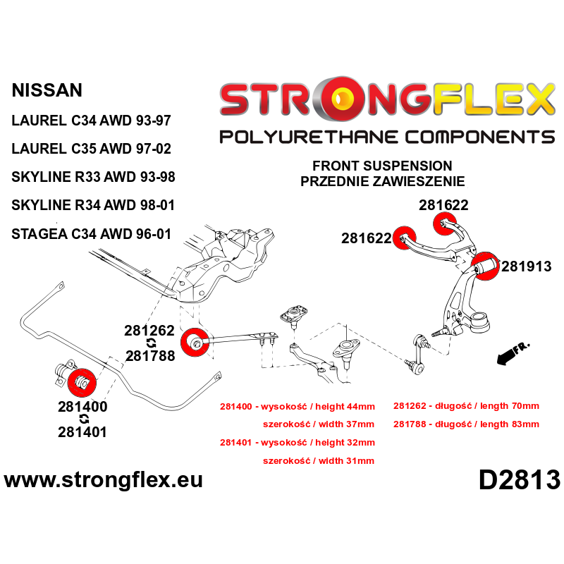 Strongflex Nissan Laurel / Skyline / Stagea Rubber wielnaaf / driehoeksdraagarm buitenzijde SPORT – 281913A 2 Strongflex Nissan Laurel / Skyline / Stagea Rubber wielnaaf / driehoeksdraagarm buitenzijde SPORT – 281913A – Bild 2