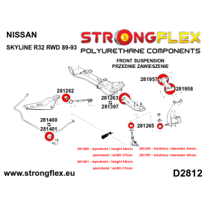 Strongflex Nissan Cefiro / Skyline / 300ZX Vooras bovenste draagarm bovenste rubber SPORT – 281957A