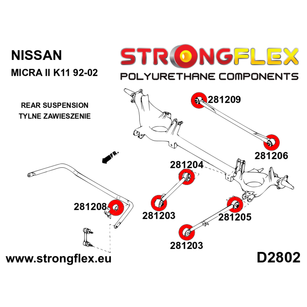 Strongflex Nissan Micra Complete ophangrubberset SPORT ZWART – 286057AX