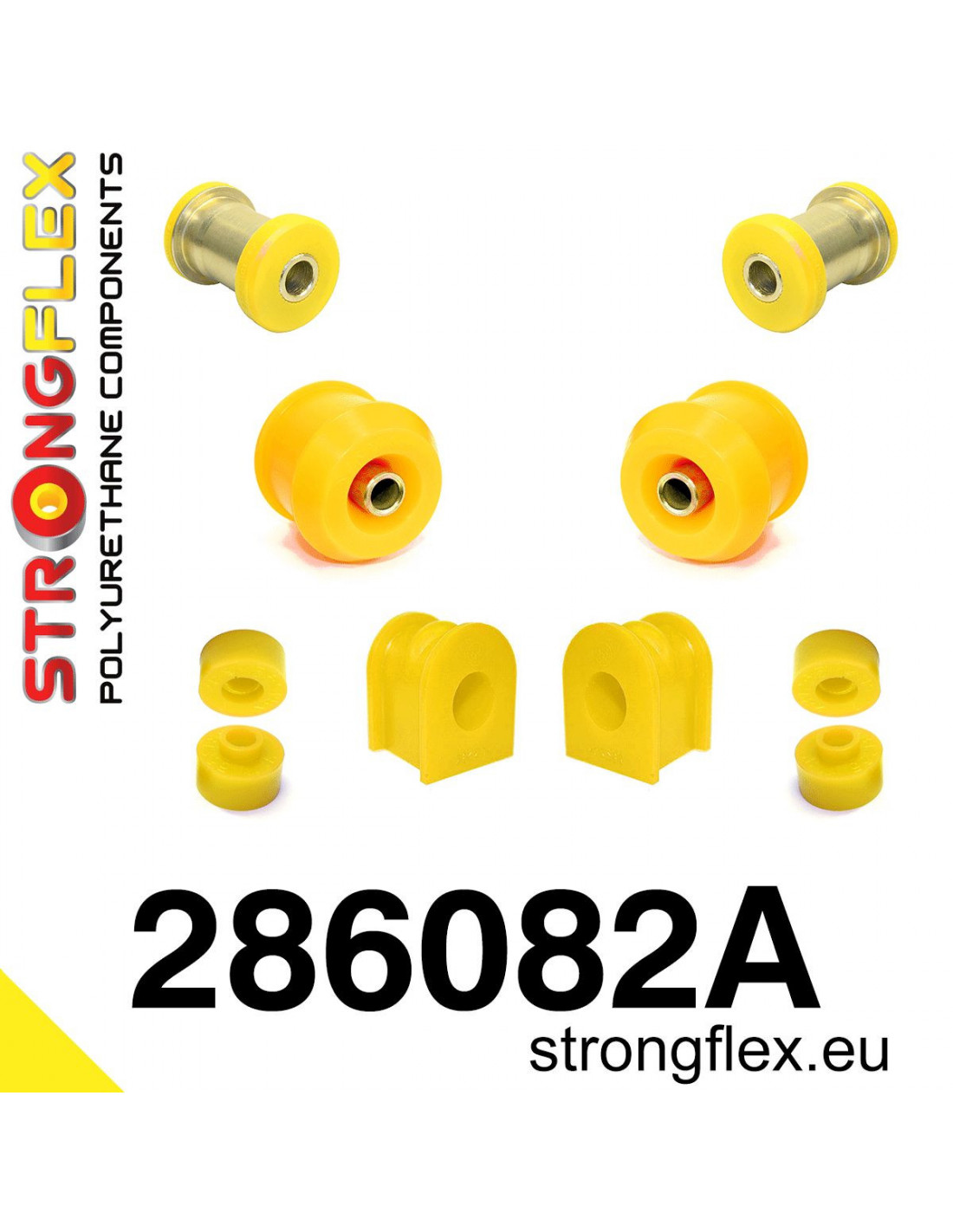 Strongflex Nissan Cefiro / Laurel / Silvia Polyurethaan rubberset vooras SPORT – 286082A 1 Strongflex Nissan Cefiro / Laurel / Silvia Polyurethaan rubberset vooras SPORT – 286082A