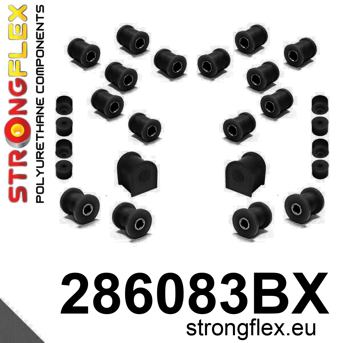 Strongflex Nissan Cefiro / Laurel / Silvia Polyurethaan rubberset achteras ZWART – 286083BX 3 Strongflex Nissan Cefiro / Laurel / Silvia Polyurethaan rubberset achteras ZWART – 286083BX