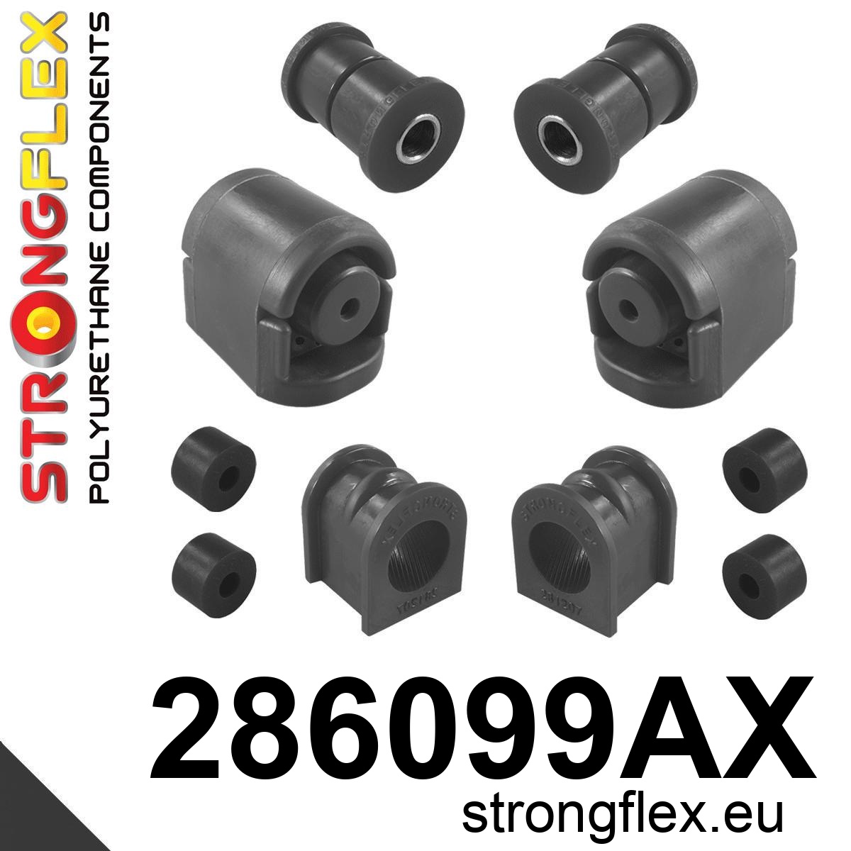 Strongflex Nissan 100NX / Almera / Sunny Polyurethaan rubberset vooras SPORT ZWART – 286099AX 3 Strongflex Nissan 100NX / Almera / Sunny Polyurethaan rubberset vooras SPORT ZWART – 286099AX