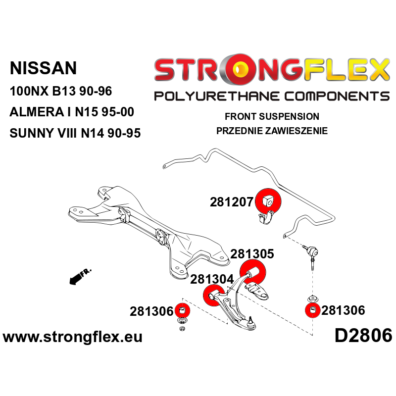 Strongflex Nissan 100NX / Sunny / Pulsar Complete polyurethaan rubberset – 286101B 2 Strongflex Nissan 100NX / Sunny / Pulsar Complete polyurethaan rubberset – 286101B – Bild 2