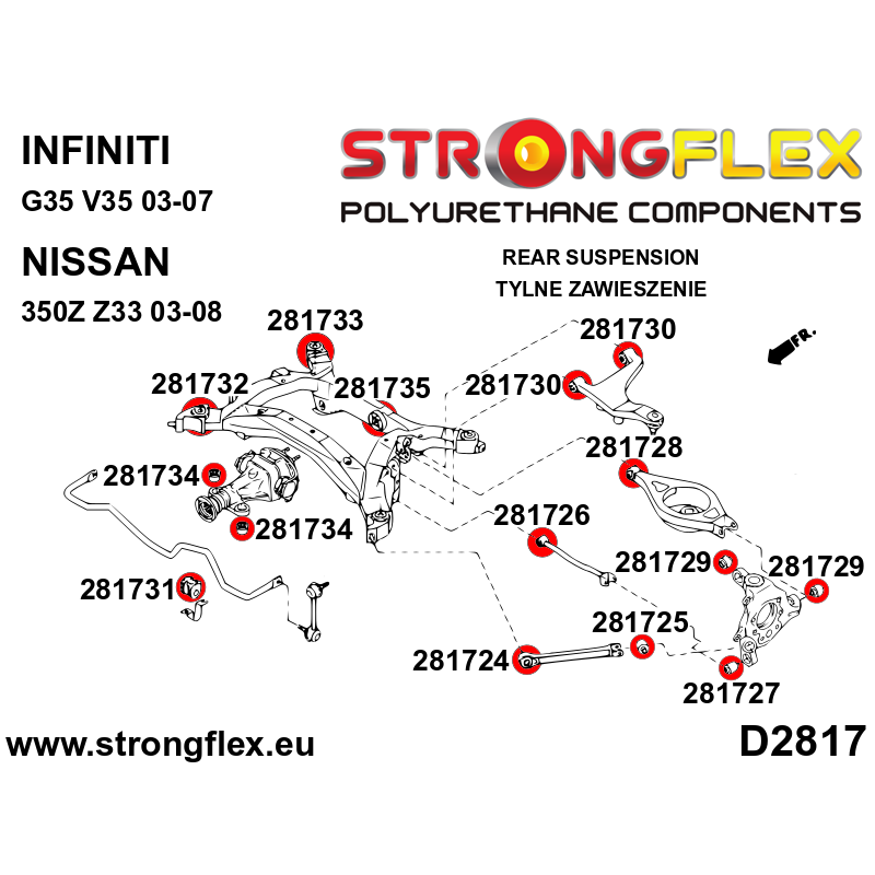 Strongflex Infiniti / Nissan Polyurethaan rubberset achteras SPORT – 286197A 2 Strongflex Infiniti / Nissan Polyurethaan rubberset achteras SPORT – 286197A – Bild 2