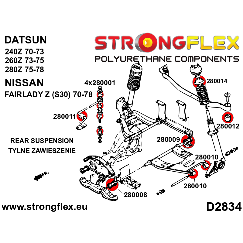 Strongflex Nissan Fairlady Polyurethaan rubberset voor voor en achteras ZWART – 286208BX 2 Strongflex Nissan Fairlady Polyurethaan rubberset voor voor en achteras ZWART – 286208BX - Image 2