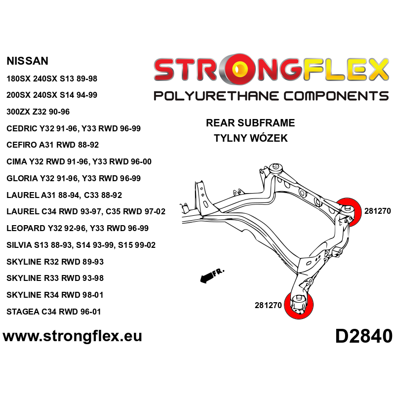 Strongflex Nissan Skyline Polyurethaan rubberset voor voor- en achteras R33 R34 RWD – 286217B 5 Strongflex Nissan Skyline Polyurethaan rubberset voor voor- en achteras R33 R34 RWD – 286217B - Afbeelding 5