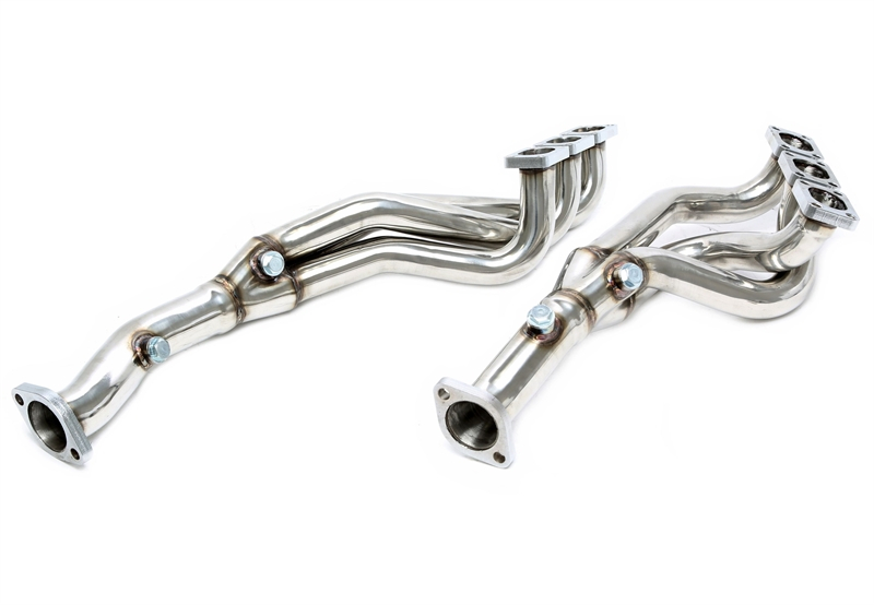 BMW E46 / E39 / Z4 E85 M54 6-Cilinder - TA Technix RVS 2 Twee glanzende roestvrijstalen uitlaatspruitstukken met montageflenzen en lambdasonde-aansluitingen, aangeboden door race4driftparts.