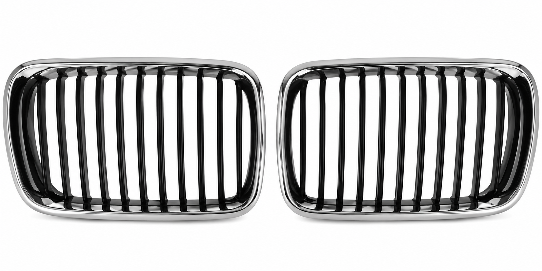 BMW E36 Chrome Nieren Set met Zwarte Spijlen - Pre-Facelift (tot 1996) 1 BMW E36 Chrome Nieren S