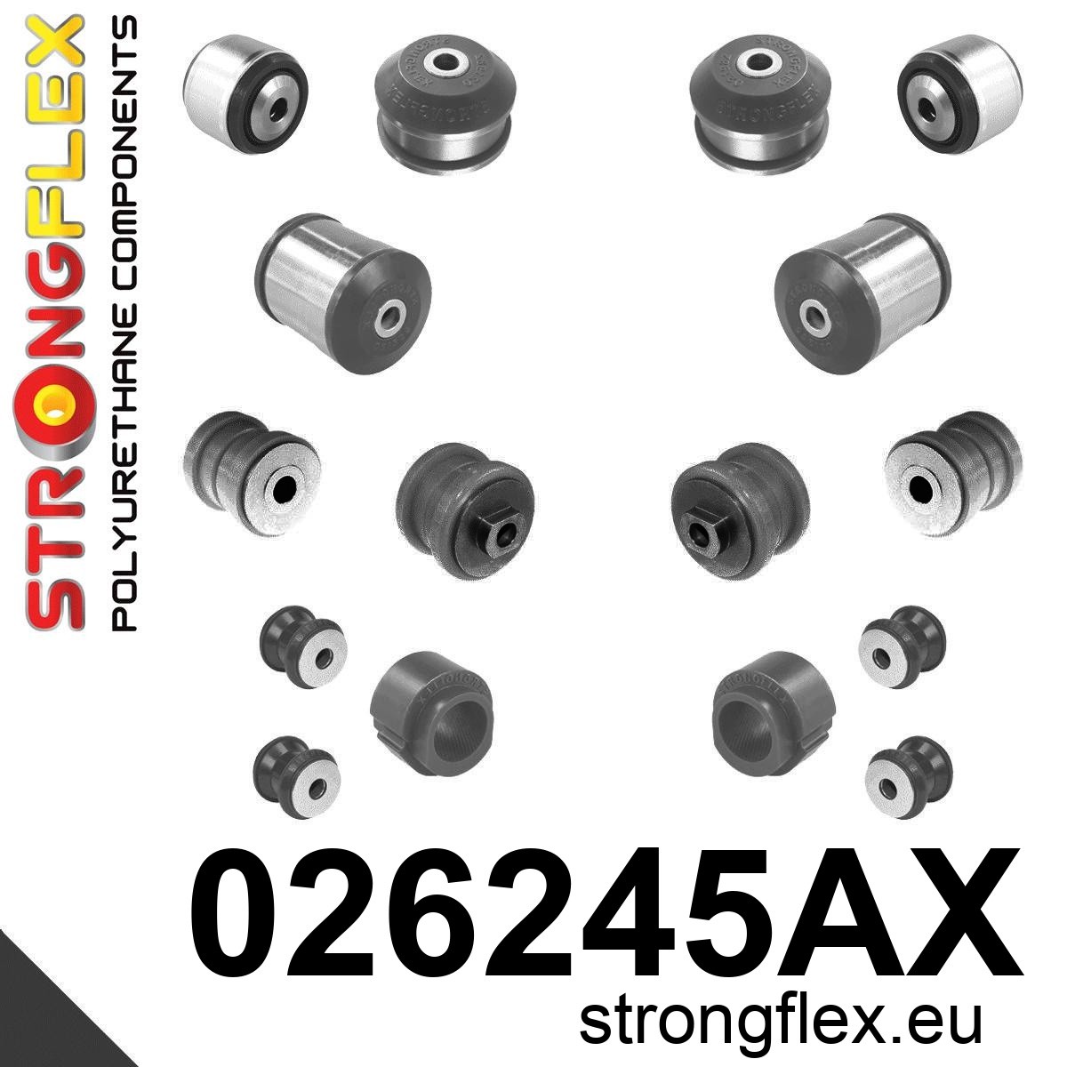 Strongflex Audi Voorste ophangrubberset SPORT – 026245AX ZWART 1 Strongflex Audi Voorste ophangrubberset SPORT – 026245AX ZWART