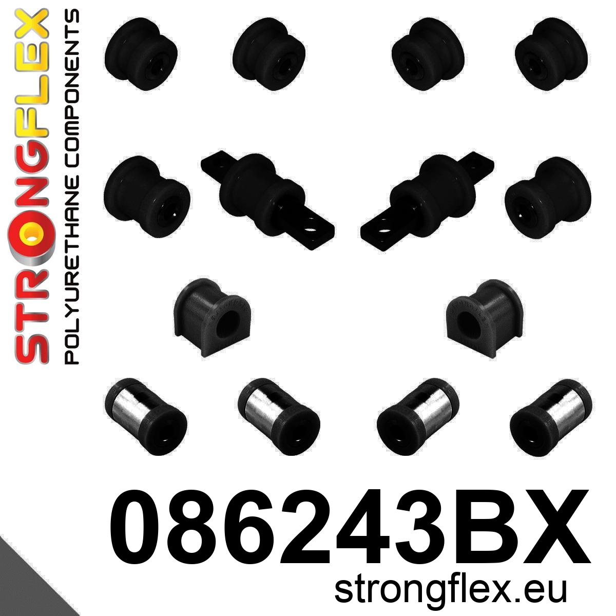 Strongflex Honda Achterste ophangrubberset (no rubberes 081105B) – 086243BX ZWART 1 Strongflex Honda Achterste ophangrubberset (no rubberes 081105B) – 086243BX ZWART