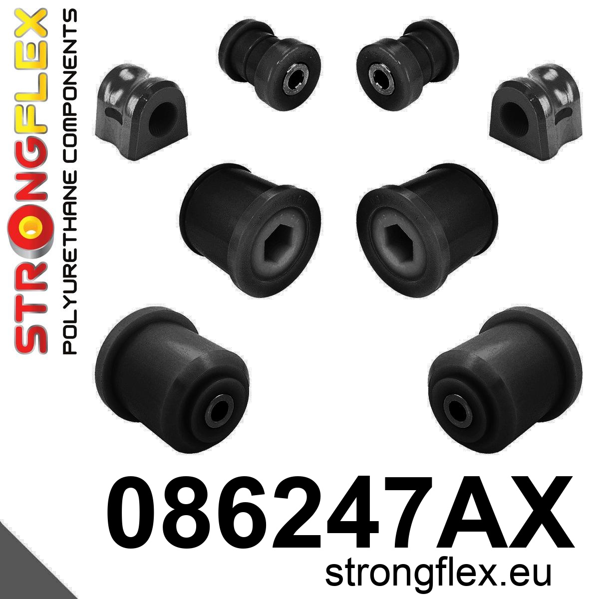 Strongflex Honda Voorste suspension en ream balk rubberset SPORT – 086247AX ZWART 2 Strongflex Honda Voorste suspension en ream balk rubberset SPORT – 086247AX ZWART - Afbeelding 2