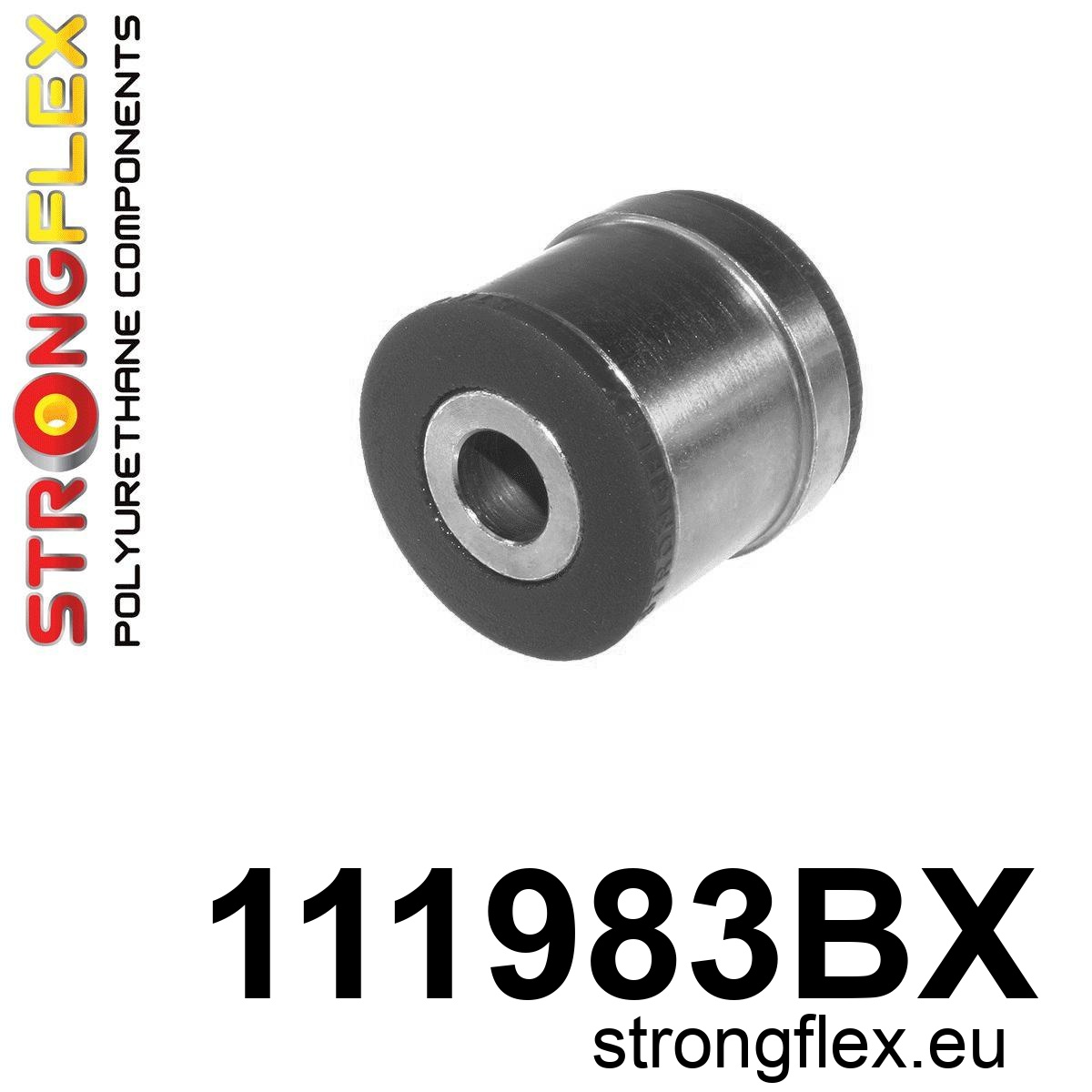 Strongflex Mercedes Achterste langsdraagarm - voorste rubber – 111983BX ZWART 1 Strongflex Mercedes Achterste langsdraagarm - voorste rubber – 111983BX ZWART
