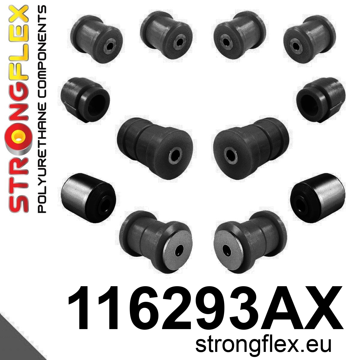 Strongflex Mercedes Voorste ophangrubberset SPORT – 116293AX ZWART 1 Strongflex Mercedes Voorste ophangrubberset SPORT – 116293AX ZWART