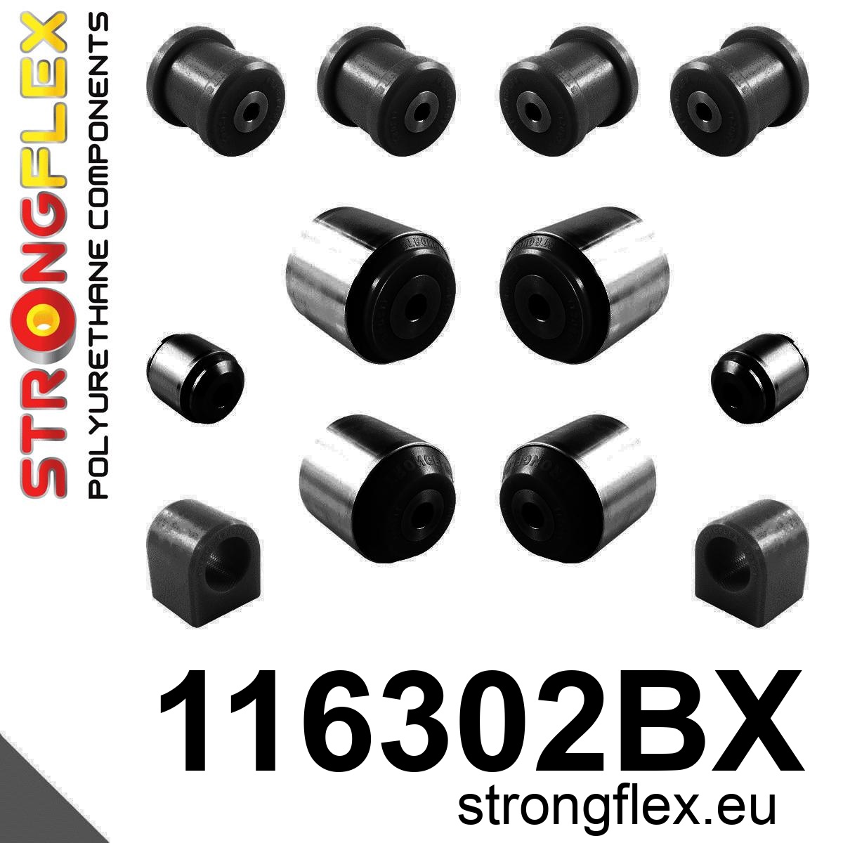 Strongflex Mercedes Voorste ophangrubberset – 116302BX ZWART 1 Strongflex Mercedes Voorste ophangrubberset – 116302BX ZWART