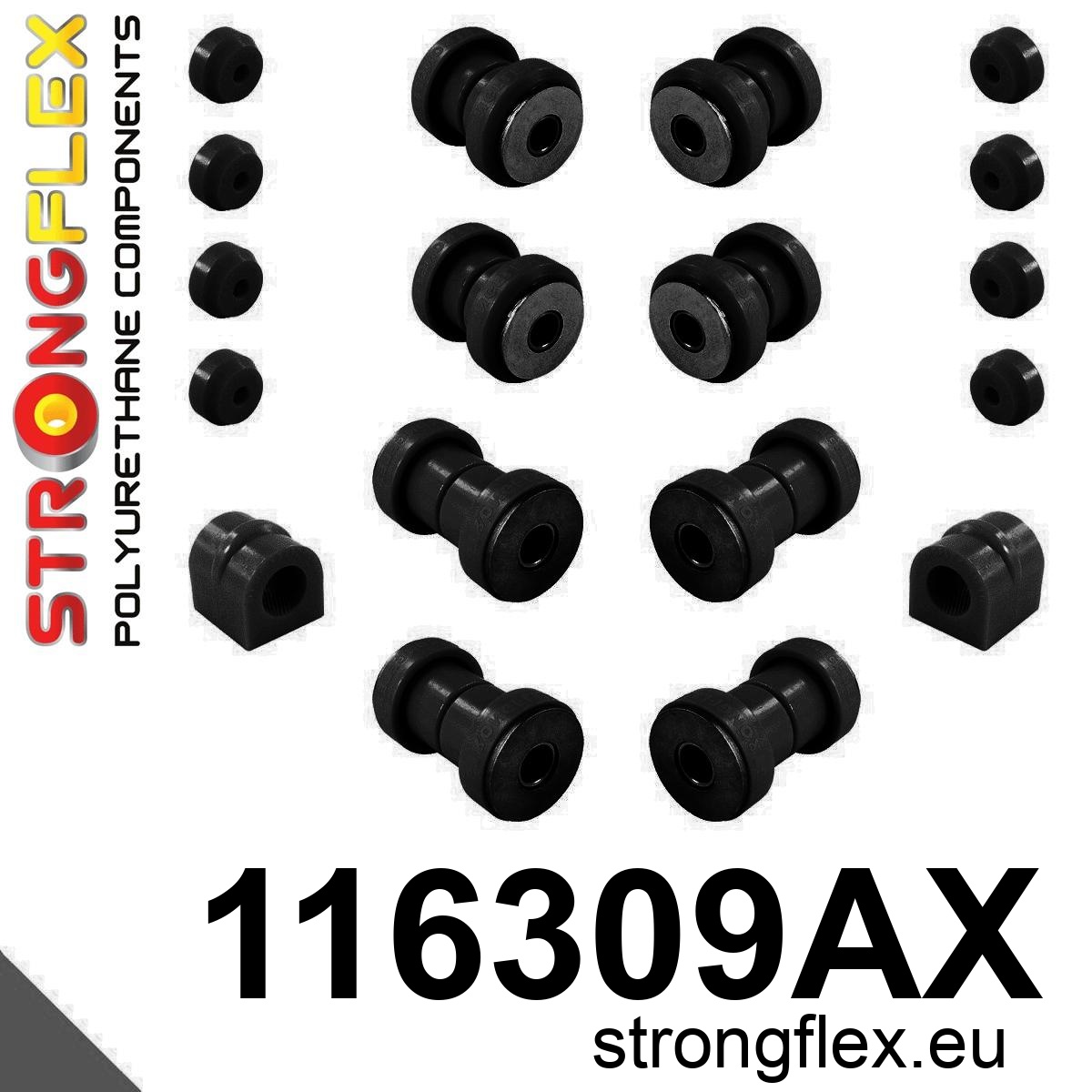 Strongflex Mercedes Voorste ophangrubberset SPORT – 116309AX ZWART 1 Strongflex Mercedes Voorste ophangrubberset SPORT – 116309AX ZWART