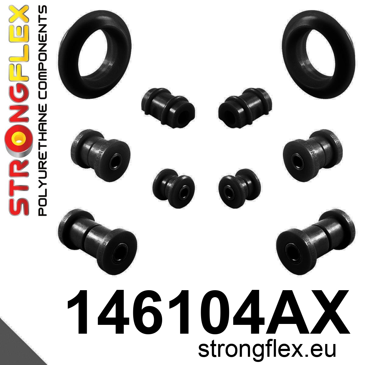 Strongflex Peugeot Voorste suspension en ream balk rubberset SPORT – 146104AX ZWART 2 Strongflex Peugeot Voorste suspension en ream balk rubberset SPORT – 146104AX ZWART - Afbeelding 2