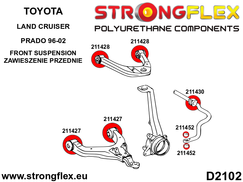 Strongflex Toyota 4Runner / Land Cruiser Polyurethaan rubberset vooras SPORT – 216123A 3 Strongflex Toyota 4Runner / Land Cruiser Polyurethaan rubberset vooras SPORT – 216123A - Image 3