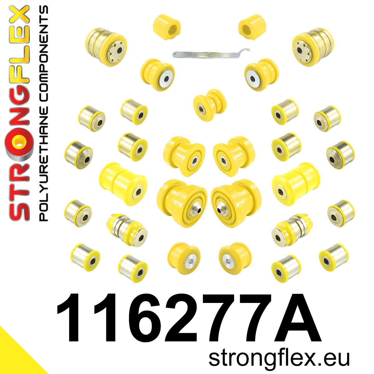 Strongflex Mercedes Complete polyurethaan ophangrubberset SPORT – 116277A 1 Strongflex Mercedes Complete polyurethaan ophangrubberset SPORT – 116277A