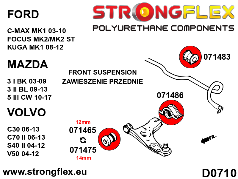 Strongflex Ford / Mazda / Volvo Vooras draagarm voorste rubber 14mm – 071475B 5 Strongflex Ford / Mazda / Volvo Vooras draagarm voorste rubber 14mm – 071475B – Bild 5