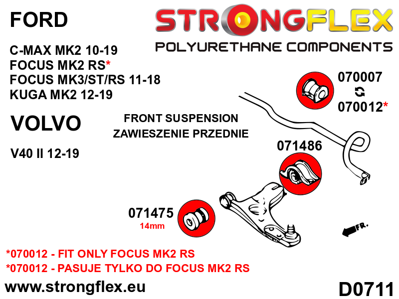 Strongflex Ford / Mazda / Volvo Vooras draagarm voorste rubber 14mm – 071475B 7 Strongflex Ford / Mazda / Volvo Vooras draagarm voorste rubber 14mm – 071475B – Bild 7