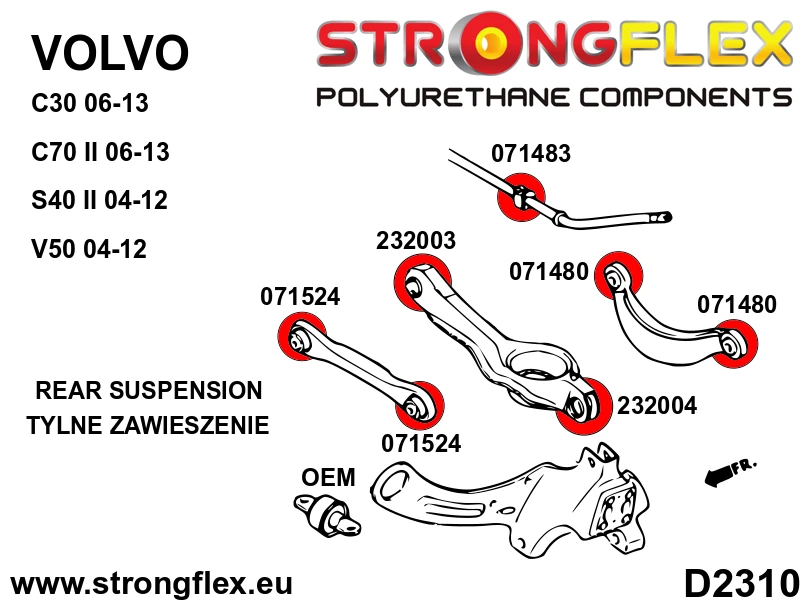 Strongflex Volvo C30 / C70 / S40 Complete ophangrubberset SPORT – 076162A 4 Strongflex Volvo C30 / C70 / S40 Complete ophangrubberset SPORT – 076162A – Image 4