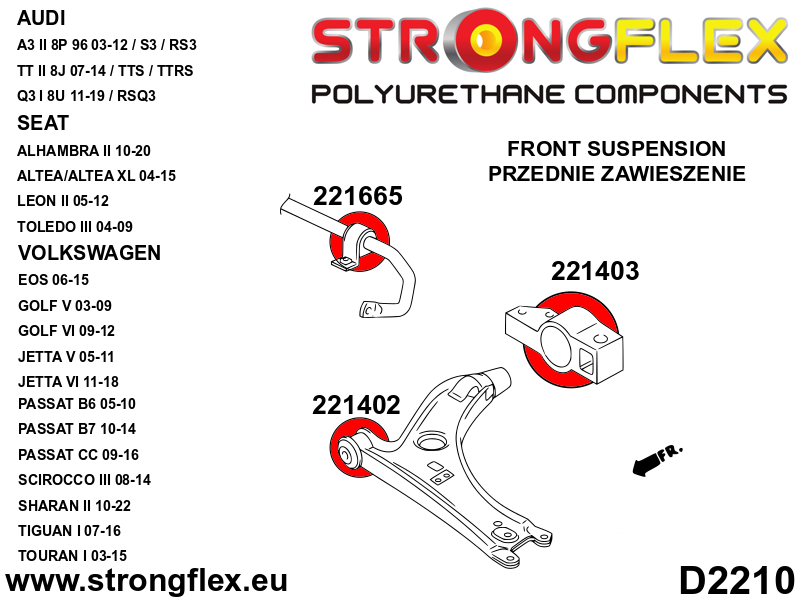 Strongflex Audi / Volkswagen Polyurethaan rubberset vooras SPORT – 226167A 5 Strongflex Audi / Volkswagen Polyurethaan rubberset vooras SPORT – 226167A – Bild 5