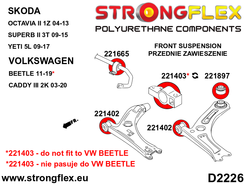 Strongflex Audi / Volkswagen Polyurethaan rubberset voor- en achteras SPORT – 226174A 6 Strongflex Audi / Volkswagen Polyurethaan rubberset voor- en achteras SPORT – 226174A – Image 6
