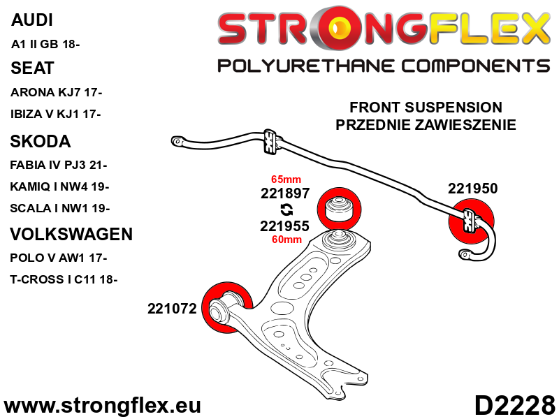 Strongflex Audi A1 Vooras draagarm achterste rubber 65mm SPORT – 221897A 8 Strongflex Audi A1 Vooras draagarm achterste rubber 65mm SPORT – 221897A – Image 8