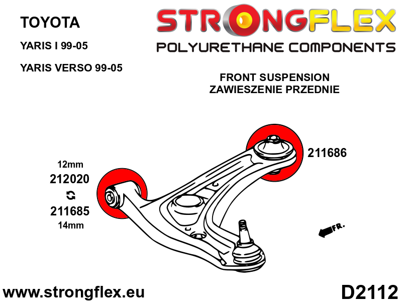 Strongflex Toyota MR2 / Yaris / Verso Vooras draagarm - rubber achter SPORT – 211686A 4 Strongflex Toyota MR2 / Yaris / Verso Vooras draagarm - rubber achter SPORT – 211686A – Image 4