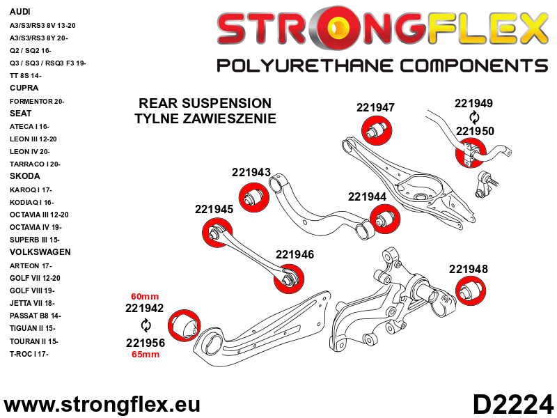 Strongflex Volkswagen Arteon / Passat Voorste rubber langsdraagarm 65mm – 221956B 3 Strongflex Volkswagen Arteon / Passat Voorste rubber langsdraagarm 65mm – 221956B – Bild 3
