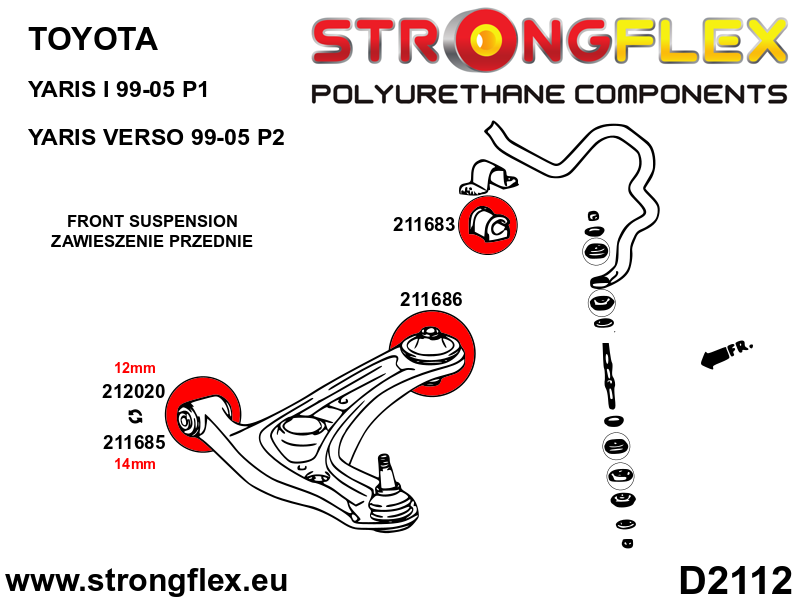 Strongflex Toyota Yaris / Verso Vooras rubberset – 216284B 3 Strongflex Toyota Yaris / Verso Vooras rubberset – 216284B – Image 3