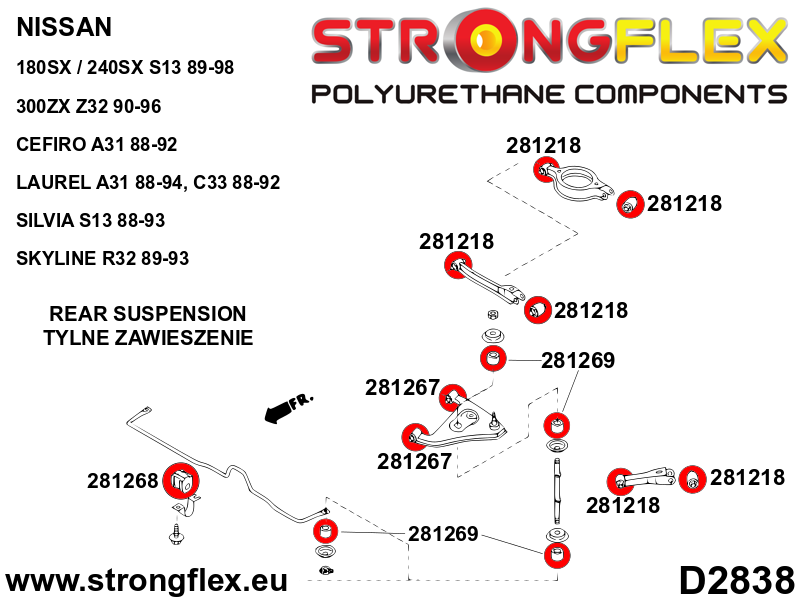 Strongflex Nissan Achterste draagarm rubber SPORT – 281218A 2 Strongflex Nissan Achterste draagarm rubber SPORT – 281218A – Image 2