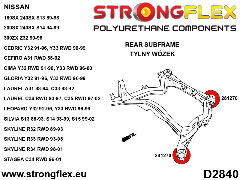 Strongflex Nissan Cefiro / Laurel / Silvia Rubber achteras-subframe ophanging RWD SPORT – 281270A 4 Strongflex Nissan Cefiro / Laurel / Silvia Rubber achteras-subframe ophanging RWD SPORT – 281270A – Bild 4