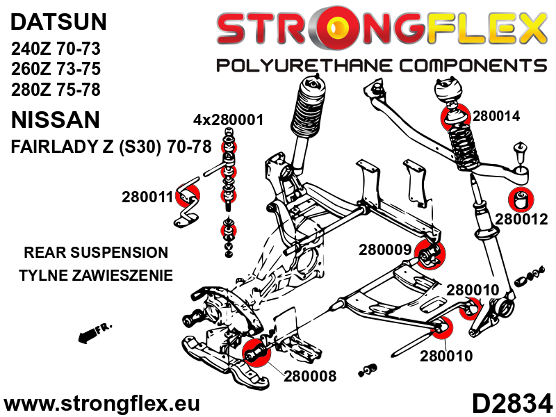 Strongflex Nissan Fairlady Polyurethaan rubberset voor voor en achteras – 286208B 5 Strongflex Nissan Fairlady Polyurethaan rubberset voor voor en achteras – 286208B – Bild 5