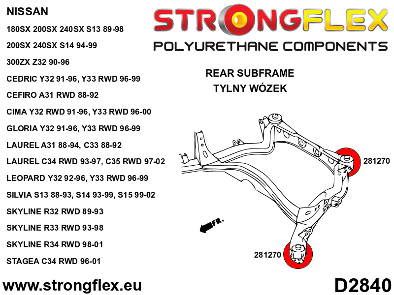 Strongflex Nissan Cefiro / Laurel / Silvia Complete polyurethaan rubberset voor voor- en achteras – 286084B 9 Strongflex Nissan Cefiro / Laurel / Silvia Complete polyurethaan rubberset voor voor- en achteras – 286084B – Image 9