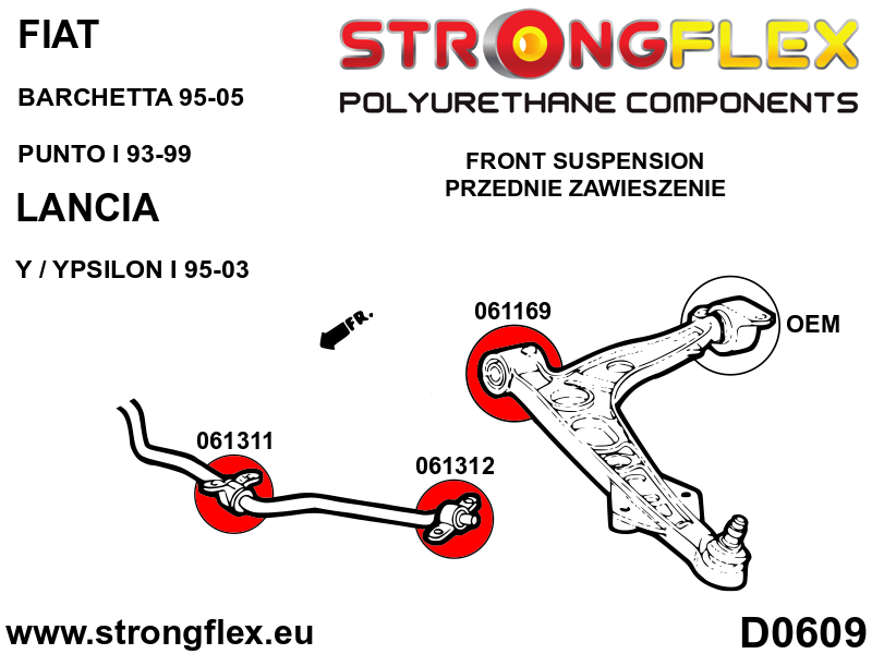 Strongflex Fiat / Lancia Rubber voorste koppelstang SPORT – 061312A 4 Strongflex Fiat / Lancia Rubber voorste koppelstang SPORT – 061312A – Image 4