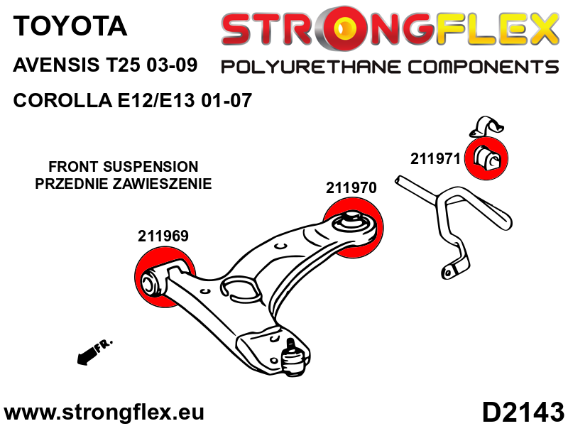 Strongflex Toyota Avensis / Corolla Vooras draagarm achterste rubber SPORT – 211970A 3 Strongflex Toyota Avensis / Corolla Vooras draagarm achterste rubber SPORT – 211970A – Bild 3