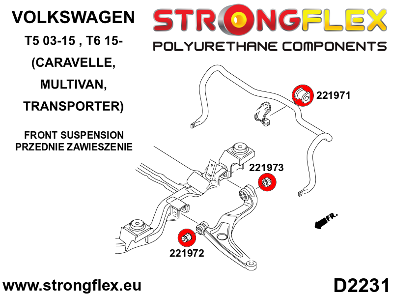 Strongflex Volkswagen Transporter / T5 / T6 Vooras rubberset – 226234B 3 Strongflex Volkswagen Transporter / T5 / T6 Vooras rubberset – 226234B – Image 3