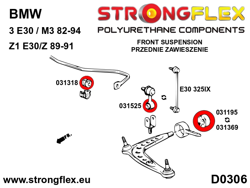 Strongflex BMW E30/Z1 Vooras rubberset SPORT – 036122A 3 Strongflex BMW E30/Z1 Vooras rubberset SPORT – 036122A – Image 3