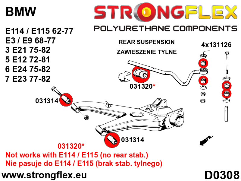 Strongflex BMW E23 Achteras rubberset – 036125B 4 Strongflex BMW E23 Achteras rubberset – 036125B - Afbeelding 4