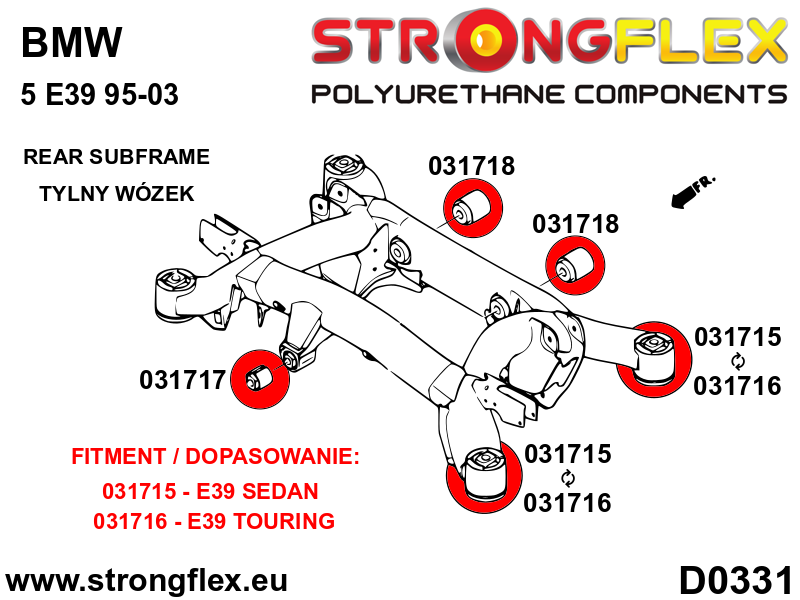 Strongflex BMW E39 Polyurethaan rubberset achteras-subframe (ton-lager) – 036191B 5 Strongflex BMW E39 Polyurethaan rubberset achteras-subframe (ton-lager) – 036191B – Image 5