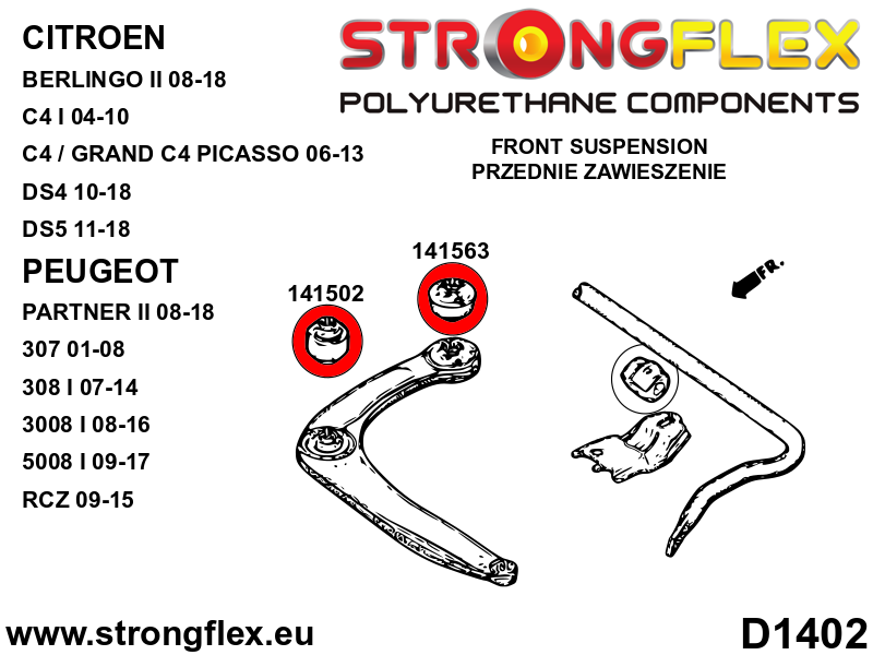Strongflex Peugeot Voorste draagarm achterste rubber SPORT – 141563A 2 Strongflex Peugeot Voorste draagarm achterste rubber SPORT – 141563A – Image 2