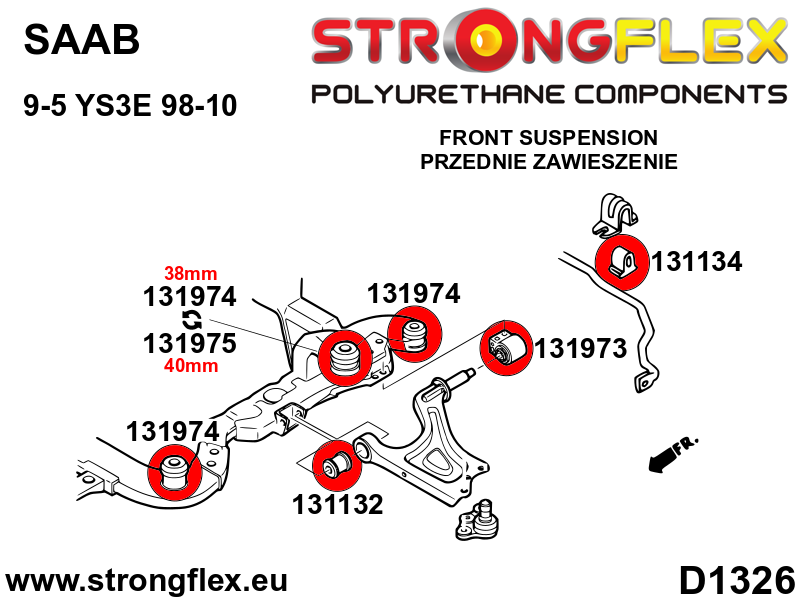 Strongflex Saab Voorste subframe rubber 38mm SPORT – 131974A 2 Strongflex Saab Voorste subframe rubber 38mm SPORT – 131974A – Image 2
