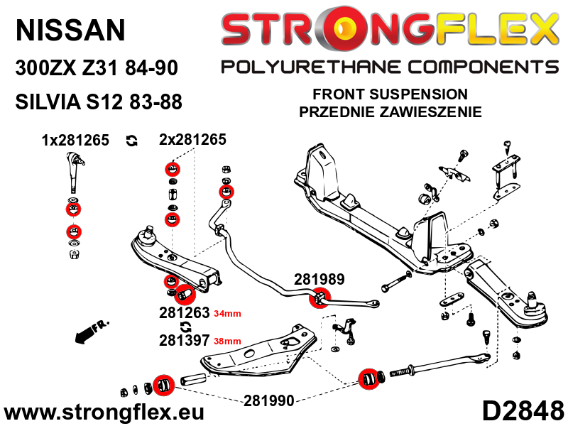 Strongflex Nissan Voorste spoorstang naar chassis rubber – 281990B 2 Strongflex Nissan Voorste spoorstang naar chassis rubber – 281990B – Image 2