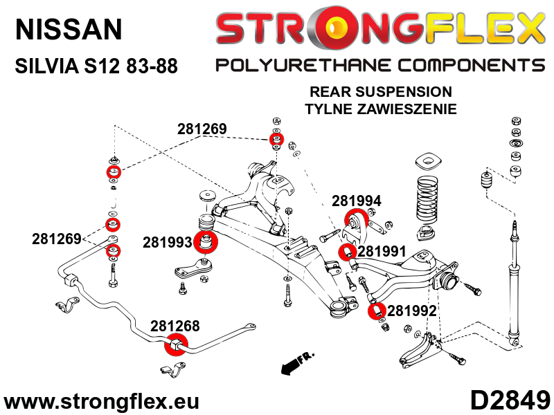 Strongflex Nissan Achterste balk rubber – 281993B 2 Strongflex Nissan Achterste balk rubber – 281993B – Bild 2