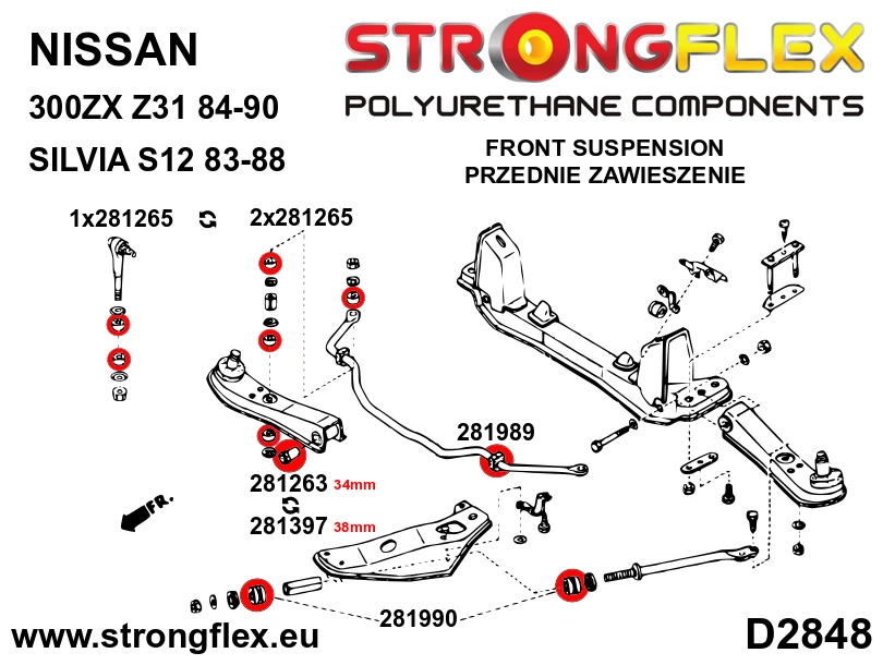 Strongflex Nissan Voorste ophangrubberset SPORT – 286226A 2 Strongflex Nissan Voorste ophangrubberset SPORT – 286226A - Afbeelding 2