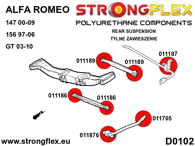 Strongflex Alfa Romeo 147 / 156 / GT Polyurethaan rubberset voor- en achteras – 016079B 6 Strongflex Alfa Romeo 147 / 156 / GT Polyurethaan rubberset voor- en achteras – 016079B – Bild 6